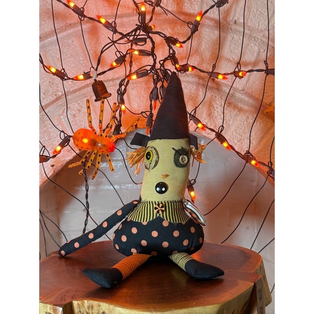 Junker Jane Tilda Witch Ragdoll Orange & Black Cloth Witch doll 13.25" EUC